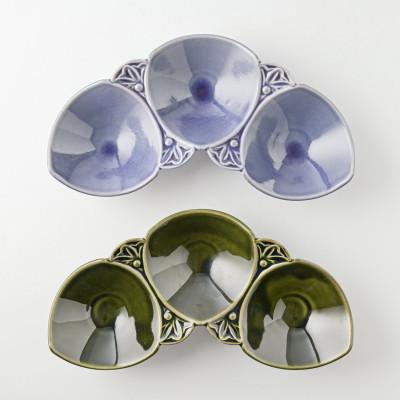 ふるさと納税 瑞浪市 【美濃焼】asumi(彩澄)21cm三連花皿 オリーブ・パープル/箱入り2色セット 78193702 |  | 01