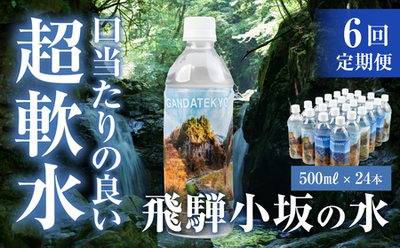 【定期便 6回】飛騨小坂の水（ナチュラルミネラルウォーター）500ml×24本（1箱24本入り）× 6カ月 超軟水 軟水 水 保存水 下呂市 小坂 飛騨【110-B】