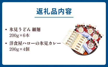 氷見うどん細麺6本入りと洋食屋ハローの氷見カレー4個セット