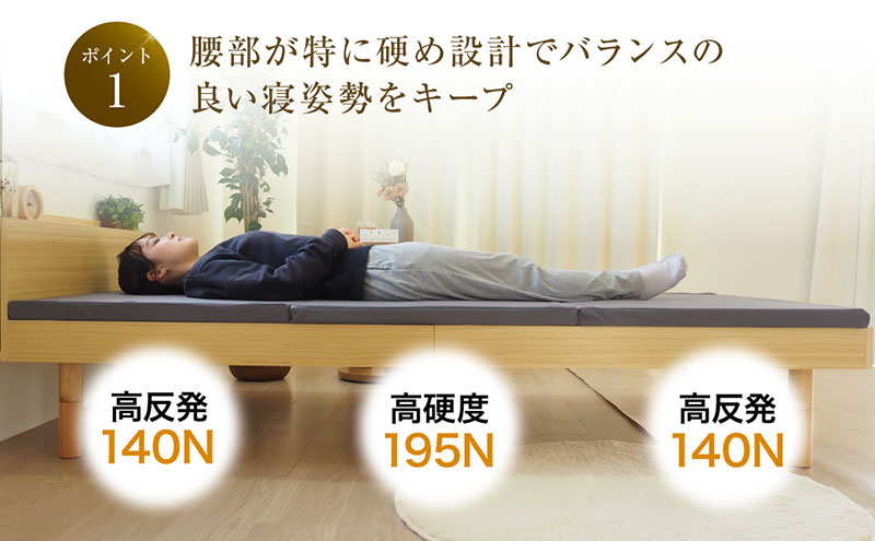 アキレス KA・TA・MEバランスマットレス シングル アイスグレー 厚さ4cm 高反発マットレス 高硬度 バランス 三つ折り トッパー 来客 折りたたみ 収納 高反発 軽い 車中泊 防災 キャンプ 