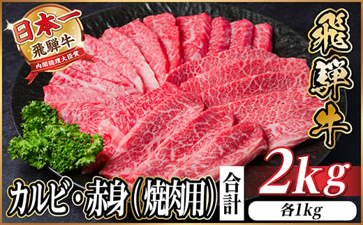 飛騨牛 厳選カルビ・赤身(焼肉・BBQ用) 2kg(各500g×2パック) 黒毛和牛 小分け_牛肉 飛騨牛 国産牛 カルビ 赤身 焼肉 BBQ A4 A5 モモ カタ 冷凍 人気 おすすめ 送料無料 贈答 ギフト ＜配送不可地域：離島＞【1543782】