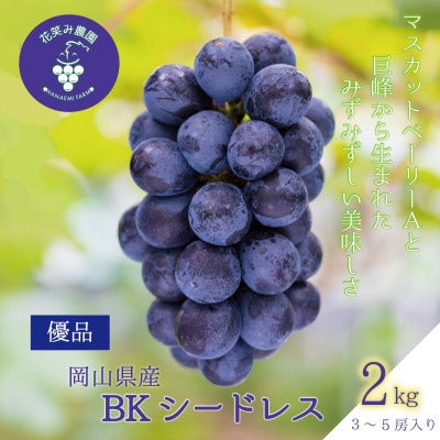 岡山　花笑み農園の『BKシードレス』2kg(3～5房)優品　B-2優【2025年9月中旬～順次発送】【配送不可地域：離島・北海道・沖縄県】