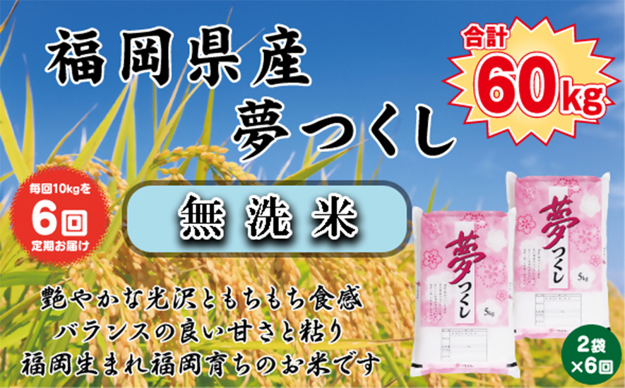 BZ-017_【令和7年産新米先行予約】【定期便６か月】【無洗米】食味鑑定士厳選　 福岡県産夢つくし10kg（5kg×2）6ヶ月連続で！ 計60kg