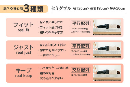 マットレス セミダブル 咲夜レアル 源ベッド ポケットコイル 6.7インチ 選べる3種の寝心地 圧縮梱包 両面仕様_CH041_Rsd
