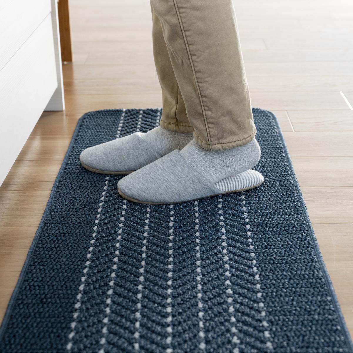 【ネイビー】優踏生 洗いやすい キッチンマット 約60cm×180cm 洗える 滑り止め 防汚