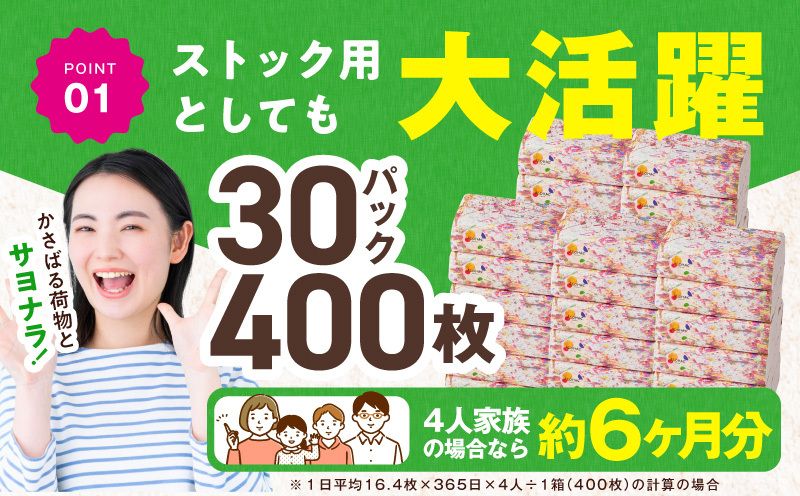 ソフトパックティッシュ 30パック×400枚 200組【ピュアパルプ100％ 高評価 人気急上昇 まとめ買い 日用品 常備品 てぃっしゅ 備蓄 防災 ALOHAS】 010B1994_イメージ2