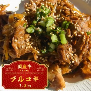 国産牛 スライス 1.2kg ： プルコギ味 味付け肉 切り落とし 国産 牛 牛肉 もも バラ 焼き肉 焼肉 赤身 肉 冷凍 小分け 大人数用 熨斗 ギフト 贈り物 贈答用 プレゼント お歳暮 お歳暮