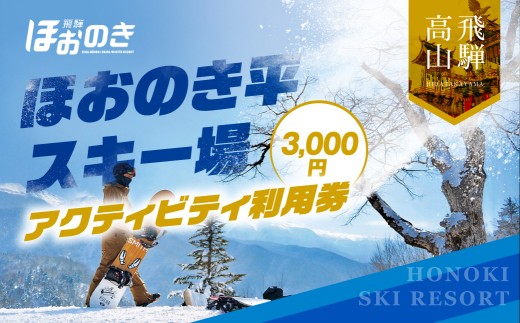 【先行予約 2026年11月上旬より発送】飛騨ほおのき平スキー場　アクティビティ利用券3,000円 | スキー スノーボード リフト チケット アウトドア ウィンタースポーツ スポーツ 利用券 人気 旅行 つむぎ果樹園 GH017