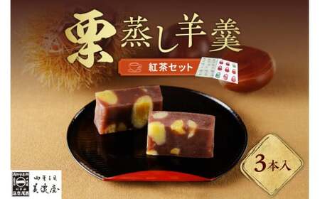 【ふるさと納税限定】栗蒸し羊羹3本入り・お茶セット 12-016