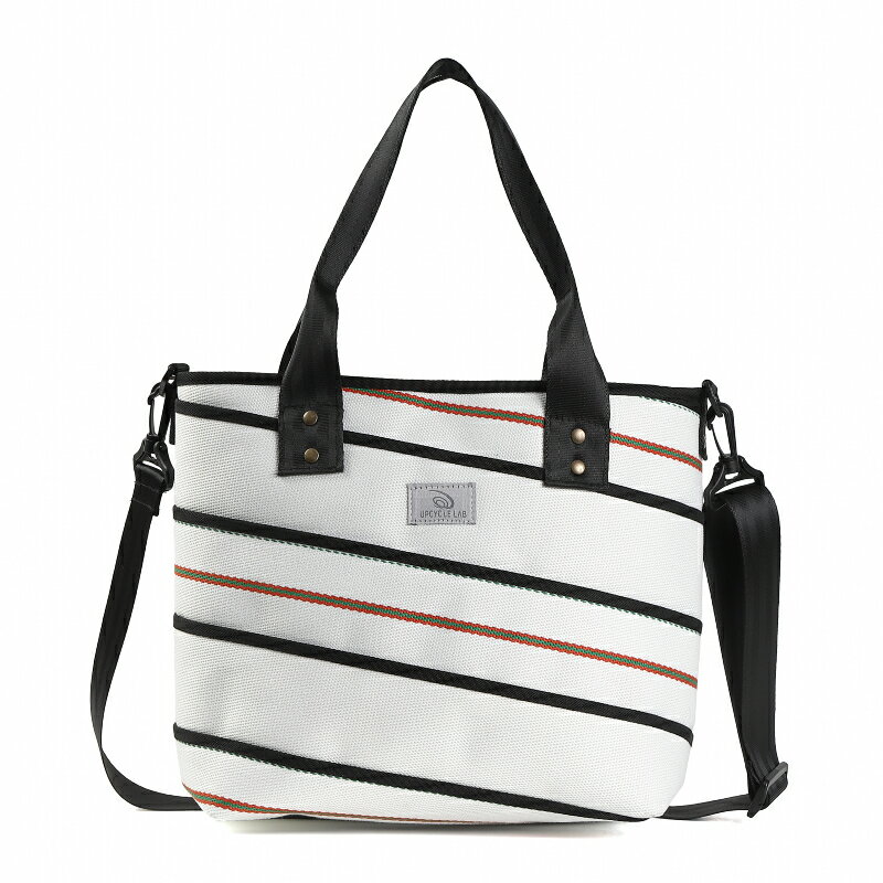 【ふるさと納税】 スパイラルトートバッグ 中 ホワイト 鞄 かばん バッグ トートバッグ 手提げ 手提げバッグ ポケット おしゃれ ロス素材 白 ホワイト 雑貨 男女兼用 通勤 お取り寄せ プレゼント ギフト 贈り物 UPCYCLE LAB 奈良県 奈良市