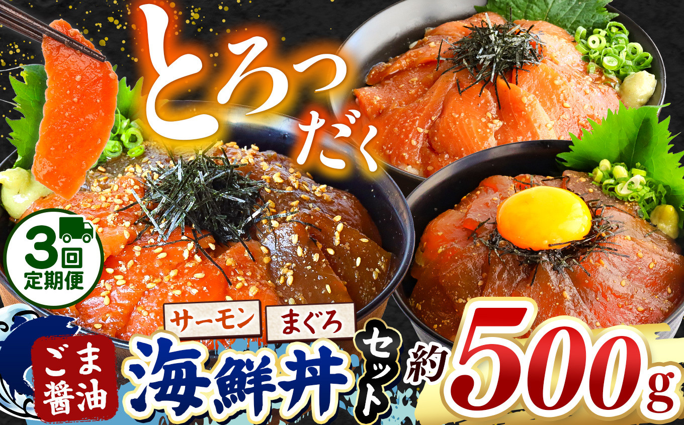
            【 定期便3回 】"とろだく” ごま醤油 海鮮丼 まぐろ & サーモン 約 500g | 熊本県 和水町 くまもと なごみ 魚 海鮮 肥後 海鮮丼 スライス 冷凍 漬け さかな 漬け丼 小分け 数量限定 人気 熊本県 熊本
          