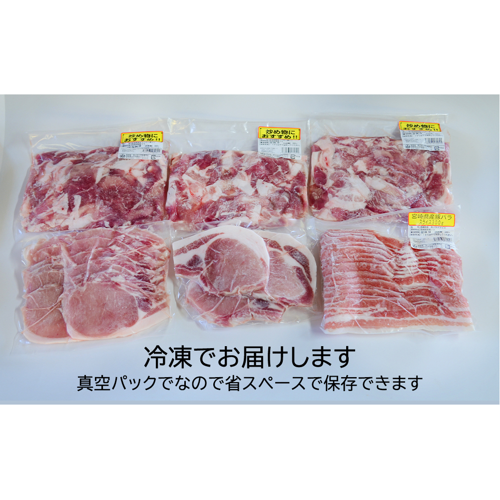 豚肉 小分け 豚 切り落とし バラ スライス ロース 生姜焼き用 とんかつ用 合計1.8kg [甲斐精肉店 宮崎県 美郷町 31as0042] お料理セット 肉 冷凍 宮崎県産 ウデ 詰め合わせ_イメ