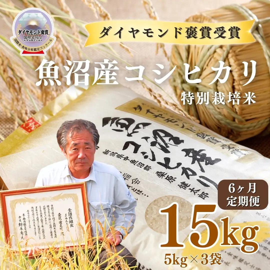 令和8年産 6ヶ月定期便 魚沼産コシヒカリ ダイヤモンド褒賞受賞 特別栽培米 15kg（5kg×3袋） |津南町 魚産
