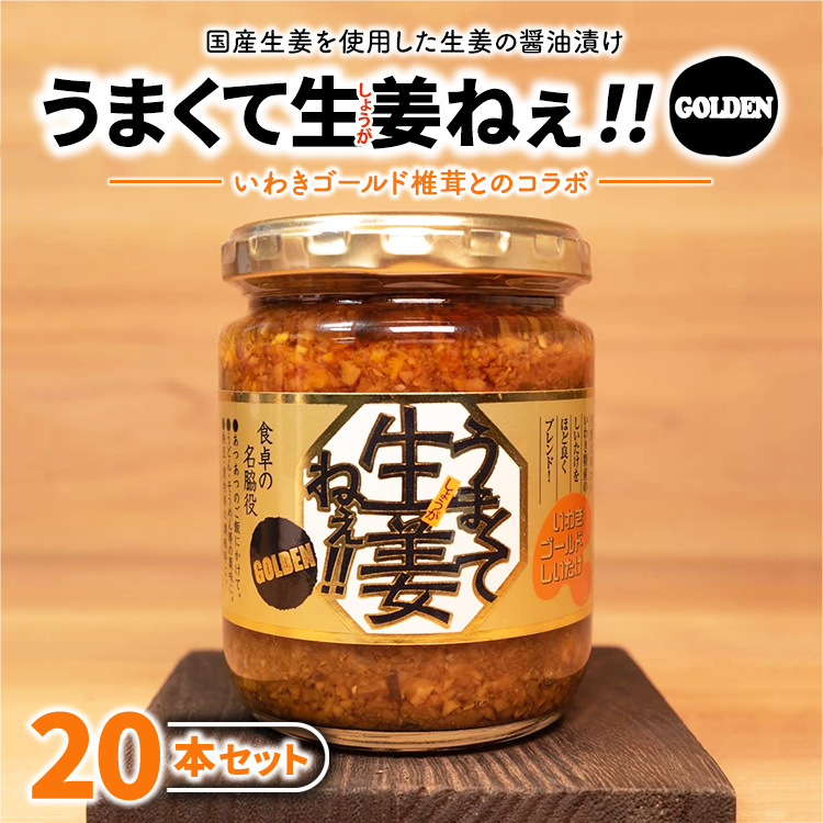 うまくて生姜ねぇ!!ゴールデン20本セット 【しょうが 国産 醤油漬け しいたけ ごはんのお供 お弁当 調味料 おつまみ 肴 薬味 隠し味 猪苗代町 福島県】