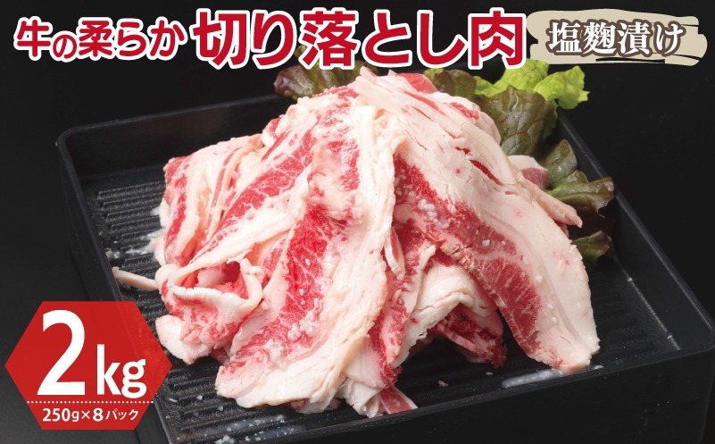 099H3390 牛肉 切り落とし 塩麹漬け 合計2kg【味付け 小分け 焼くだけ 簡単調理 BBQ 牛肉 250g×8袋】