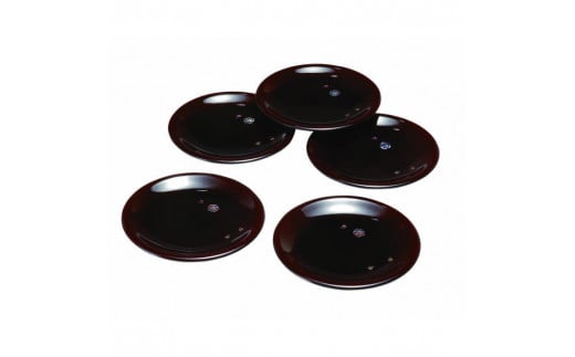 5.0寸 銘々皿 溜 貝貼梅 (5枚組)【YG102】