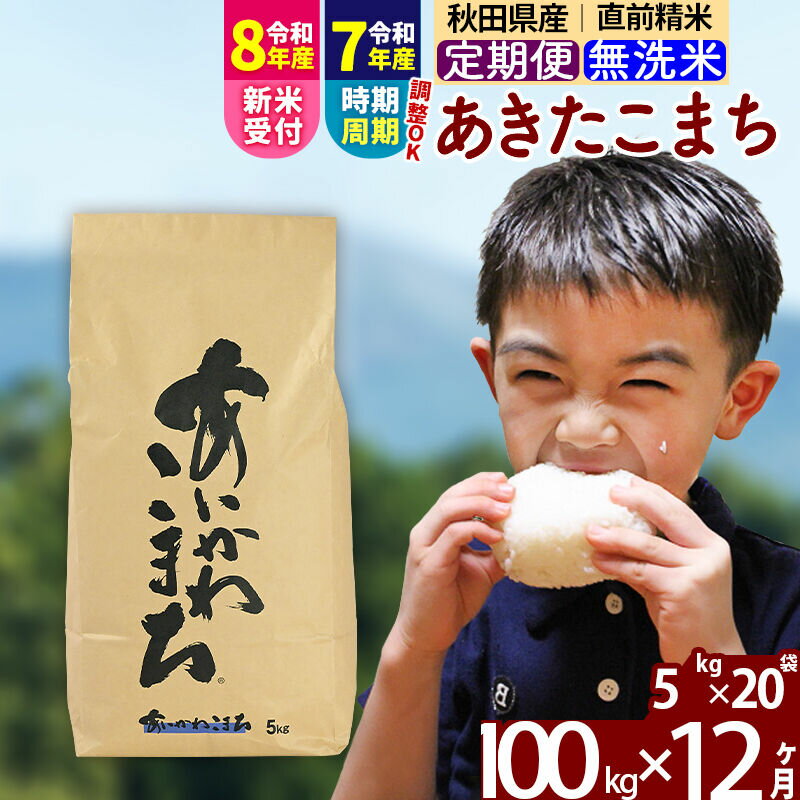 【ふるさと納税】※R8産新米予約※ 《定期便12ヶ月》秋田県産 あきたこまち 100kg【無洗米】(5kg小分け袋) 2026年産 令和8年産 お届け周期調整可能 隔月に調整OK お米 藤岡農産 [藤岡農産 秋田 お米 あきたこまち 米どころ 東北]