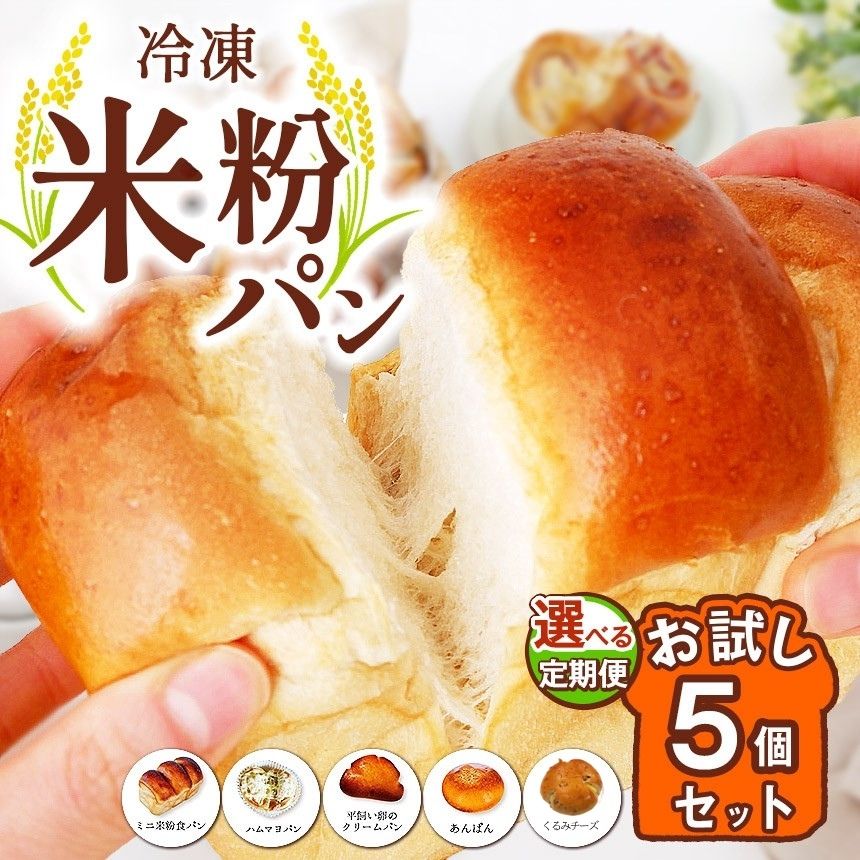【ふるさと納税】 選べる回数 1回・3回・6回 冷凍 米粉 パンお試し 5個 セット | 瞬間冷凍 ミニ米粉食パン ハムマヨパン 平飼い卵のクリームパン あんぱん くるみパン 送料無料 穴太商店 あのうしょうてん 君津市 千葉県 きみつ