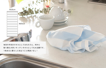 グルービーボーダー　フェイスタオル　5枚セット　ブルー【I003030FT5B】