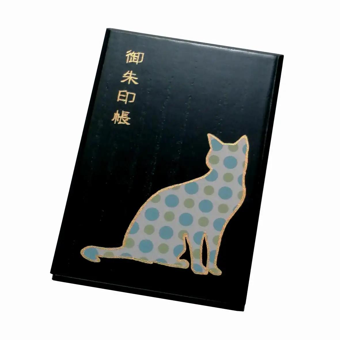 漆器の御朱印帳 桐製 標準サイズ 水玉模様 ねこ ブルー／グリーン