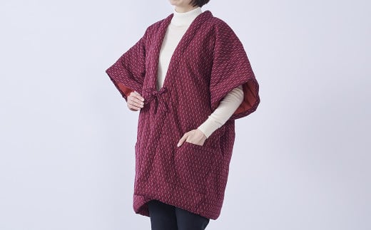 綿入れ やっこ半纏 (半袖) ささ舟柄 エンジ