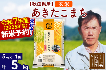 ※令和7年産 新米予約※秋田県産 あきたこまち 5kg【玄米】(5kg小分け袋)【1回のみお届け】2025産 お米 みそらファーム