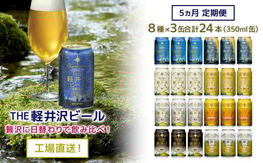 【5ヶ月定期便】クラフトビール 8種 24缶 を詰め合わせた THE軽井沢ビール 飲み比べ セット 【 長野県佐久市 軽井沢ブルワリー ビール 地ビール クラフト 缶ビール 飲み比べ  詰合せ 】
