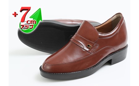 ビジネスシューズ 本革 革靴 カンガルー革 紳士靴 モカスリッポン 7cmアップ シークレットシューズ No.234 ブラウン 雑貨 日用品  BN002 23.5cm