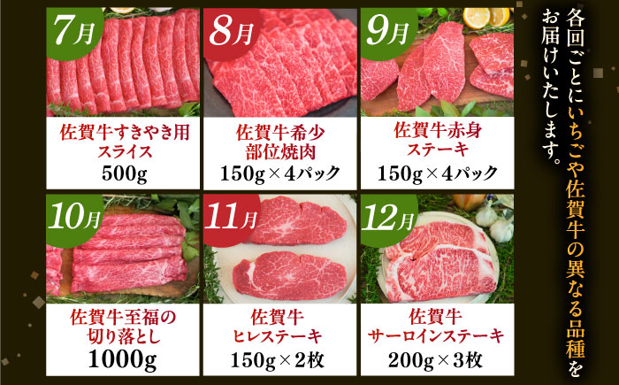 【先行予約】【全12回定期便】佐賀県の生産者を応援！いちごと佐賀牛のわくわく定期便 / 白いちご いちご ステーキ ハンバーグ 切り落とし 佐賀牛 / 佐賀県ふるさと納税 [41AAZZ010]