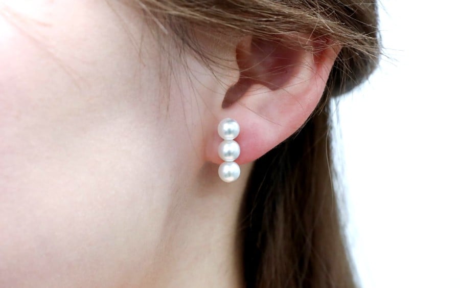 プラチナアコヤパールピアス 3連真珠ピアス