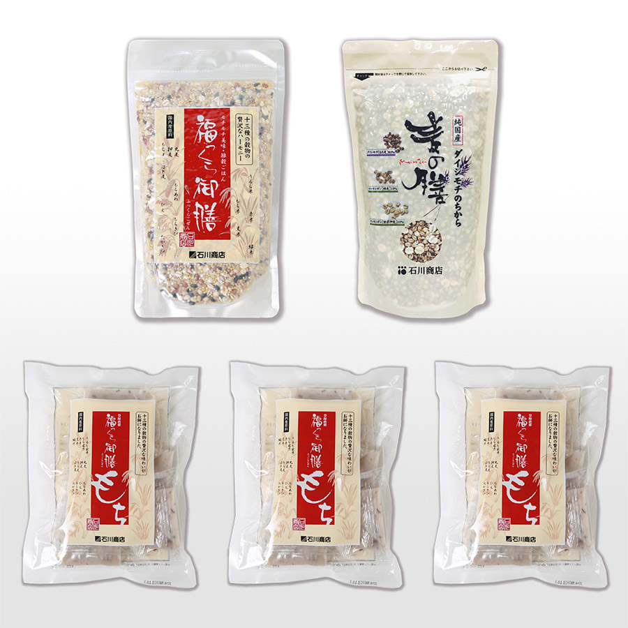 福っくら御膳もち×3袋、福っくら御膳300g×1袋、麦の膳300g×1袋