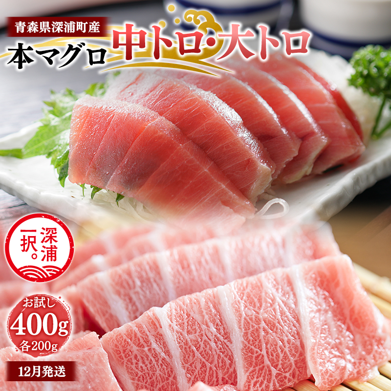 天然本マグロ 中トロ 大トロ 400g 各200g 青森県深浦町産 食べ比べ 冷凍柵 深浦マグロ 刺身 海鮮 鮪 まぐろ【fu-0015-024_12】