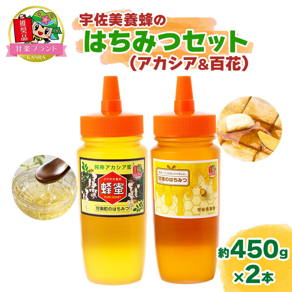 【ふるさと納税】宇佐美養蜂はちみつセット (アカシア＆百花)「KANRAブランド認定商品」｜国産 純粋はちみつ 蜂蜜 ハチミツ アカシア 百花 無添加 とんがり容器 ボトル セット ハニー 産地直送 甘楽町 群馬県 [0210]