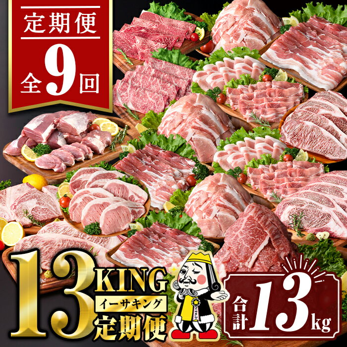 【ふるさと納税】【定期便9回】13KING定期便(合計13kg) 肉 牛肉 豚肉 切り落とし スライス ステーキ リブロース サーロイン ヒレ ロース すき焼き とんかつ 生姜焼き 冷凍 【サンキョーミート株式会社】