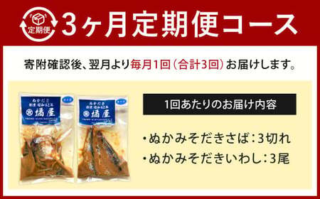 【定期便3ヶ月】【訳あり】ぬかみそだき さば （3切れ） いわし （3尾）セット【北九州名物】 さば いわし ぬか炊き ぬかだき 味噌 みそ 九州 郷土料理 お土産 詰合せ 福岡県 北九州