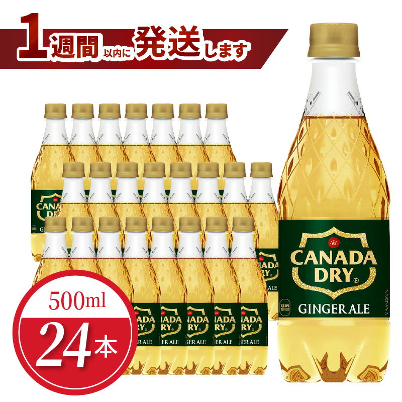 【ふるさと納税】ペットボトル カナダドライ ジンジャーエール 500ml 24本 セット 1ケース 箱 飲料 ドリンク コカ・コーラ ジンジャーエキス 甘さ控えめ スッキリ ドライな刺激 水分補給 常備 保存 買い置き PET 人気 おすすめ 1週間以内 発送 お取り寄せ 国産 送料無料