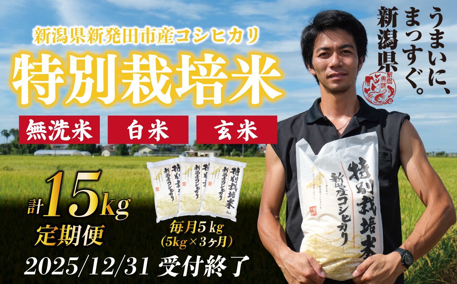 
            【本日最終受付】 定期便 コシヒカリ 無洗米 白米 玄米 5kg 3ヵ月 15kg 令和7年産 特別栽培米 こしひかり 米 お米 こめ 新潟米 新潟県産 新潟産 新潟 新潟県 新発田産 新発田 新発田市 斗伸 toushin041P
          