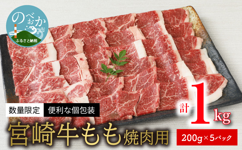 数量限定 便利 個包装 宮崎牛 もも 焼肉用 200g×5パック計1kg　N124-YZC043