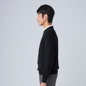 日本製 カシミヤ100% クルーネック ブラック 2Lサイズ [2648]