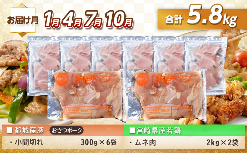 大容量！隔月5回お届け！「おさつポーク」と宮崎県産若鶏定期便_T85（5）-1403