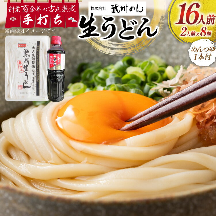 【ふるさと納税】 うどん 麺 古式熟成 手打ち 生うどん 300g 8パック めんつゆ 500ml セット [ 武州めん 埼玉県 小川町 003] 麺 饂飩 手作り 生麺 冷蔵 2人前 8食