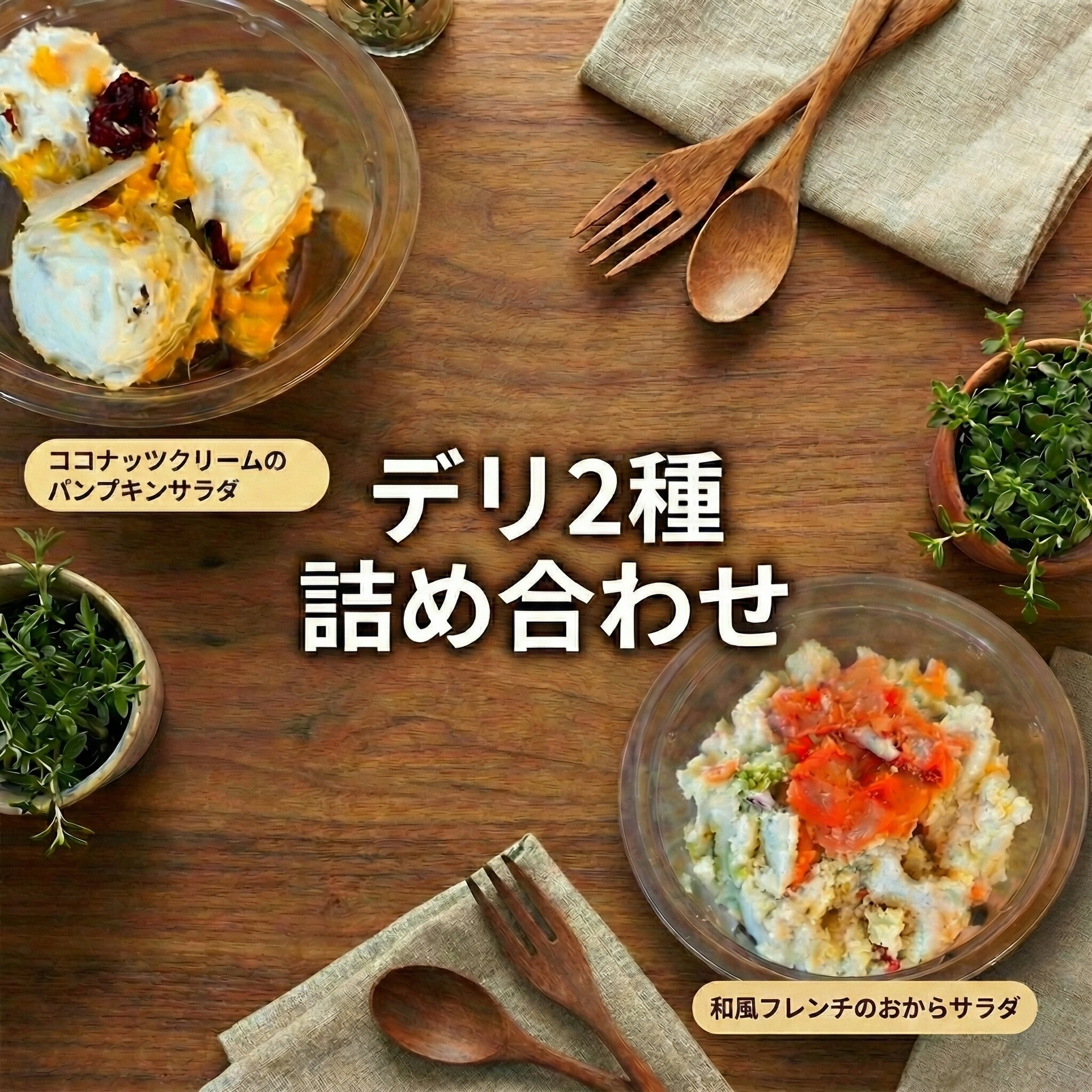【ふるさと納税】 デリ 2種 詰め合わせ サラダ フレンチサラダ パンプキンサラダ パンプキン フレンチ スモーク サーモン スモークサーモン 和風 砂糖不使用 新感覚 副菜 ココナッツクリーム おから 蓮根 国産 記念日 ギフト おかず 人気 セット FineFoods 神奈川 湘南 藤沢