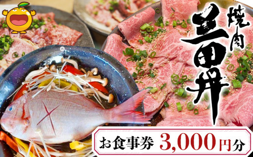 
焼肉三田井 お食事券 3,000円分 お食事券 食事券 チケット 食事 券 お食事 利用券 飲食店 レストラン 大分県産 九州産 津久見市
