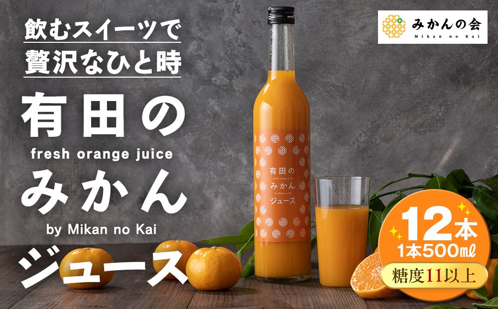 
有田のみかんジュース 500ml×12本 和歌山県産 有田みかん使用 無添加 100％ ストレート
