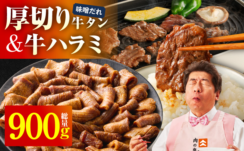 厚切り牛タン 秘伝の味噌だれ 600g +牛ハラミ肉 300g　合計900g【牛肉 はらみ 牛タン 牛たん 厚切り牛タン 焼肉 BBQ キャンプ アウトドア 焼くだけ 訳あり サイズ不揃い 小分け 大阪 泉佐野 大阪府 泉佐野市】