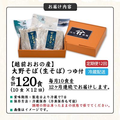 ふるさと納税 大野市 【12ヶ月定期便】越前大野産 石臼挽き 越前そば 生そば10食 × 12回 計120食(つゆ付) |  | 03