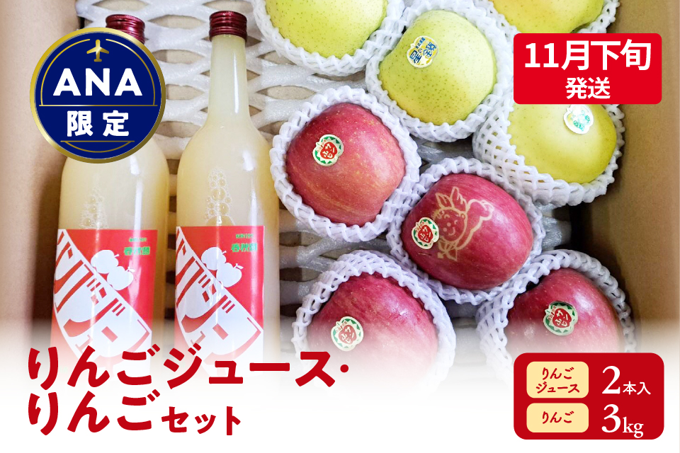【2026年11月下旬発送】りんご と りんごジュース 【ANA限定】プレミアムセット （品種色々ミックス  特選 リンゴ と リンゴジュース （720ml×2本）） 青森りんご 五所川原 リンゴジュ