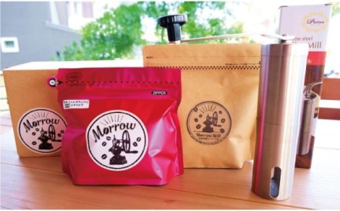 コーヒー 珈琲 スターター セット ★ Morrow珈琲 オリジナルブレンドとステンレスコーヒーミルのセット：キリマンジャロ