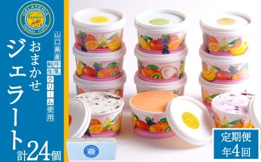 【定期便4回】 ジェラート おまかせ セット 6個 × 4回 計 24個 ( アイス アイスクリーム スイーツ デザート 詰め合わせ フルーツ 果物 季節 旬 ギフト 贈り物 プレゼント バニラ チョコレート 抹茶 カップ 食べ比べ 手土産 ) 下関 山口
