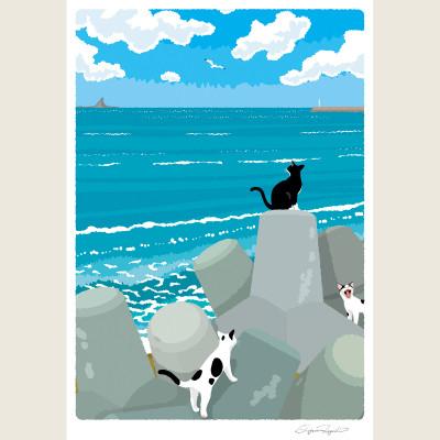 ふるさと納税 茅ヶ崎市 湘南・茅ヶ崎で描く、海を感じるイラストアート『ジークレーアートフレーム　SL-10』(小:八つ切) |  | 02